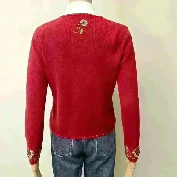 Vintage grandma  red knit long sleeves sweater cardigan. Size small - Picture 4 of 7
